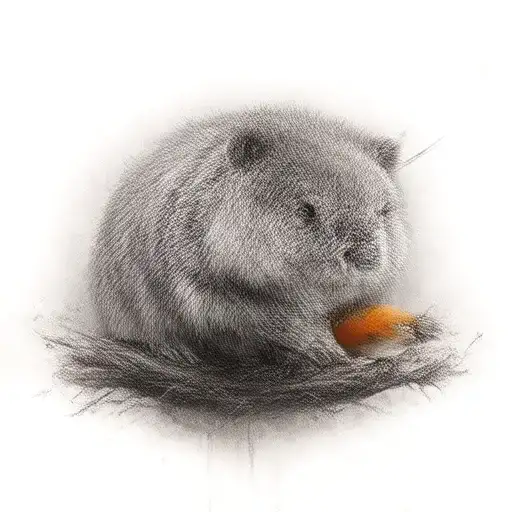 Wombat On A Branch With A Robin Perched