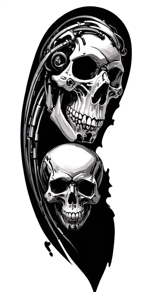 Biomechanical Skulls Arm Sleeve Tattoo Design