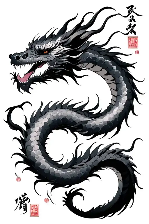 Flow Japanese Dragon Aesthetic With Calligraphy Arzoey