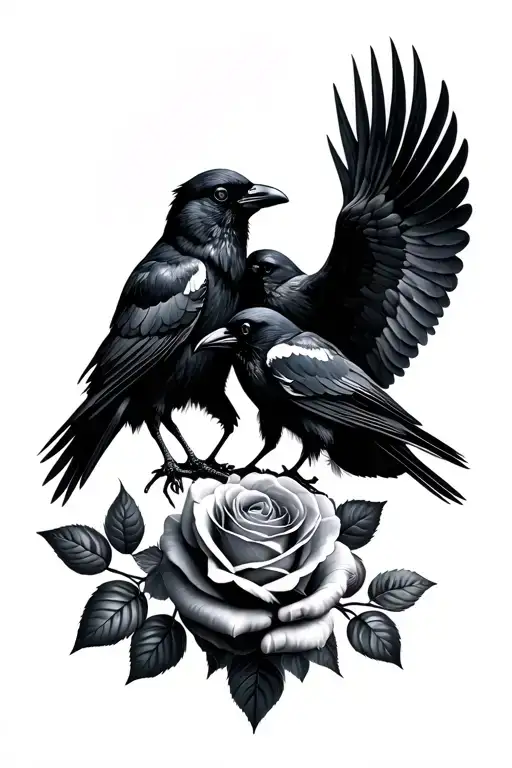 Crows Holding A Rose Spread Wings