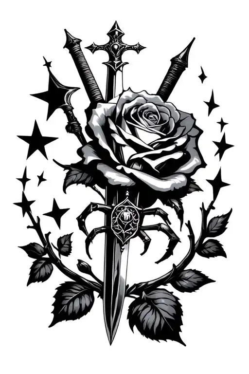 Compas Rose With Sword And A Spider And Stars Forming The Shape
