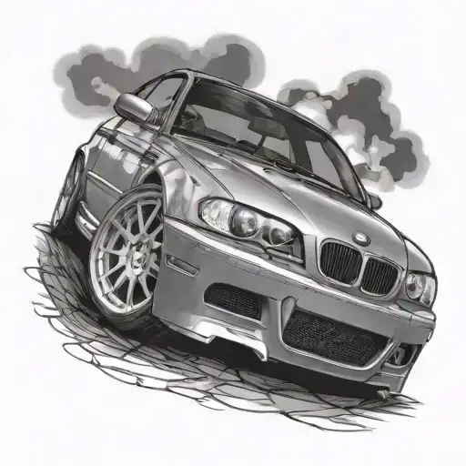 Design A Black And Grey Realistic Portrait Of A Bmw E46 Coupe With Intricate Shading And Detail