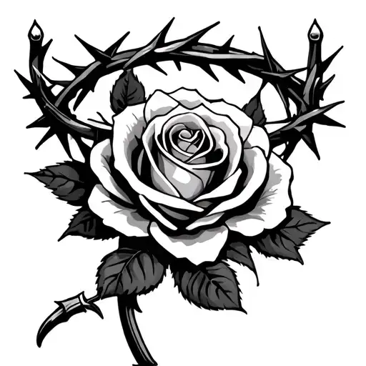 Crown Of Thorns With Nail As A Cross And A Rose