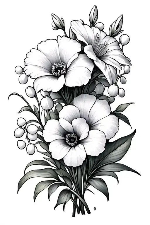 Chrysanthemum Gladiolus Lily Of The Valley Morning Glory In A Bouquet