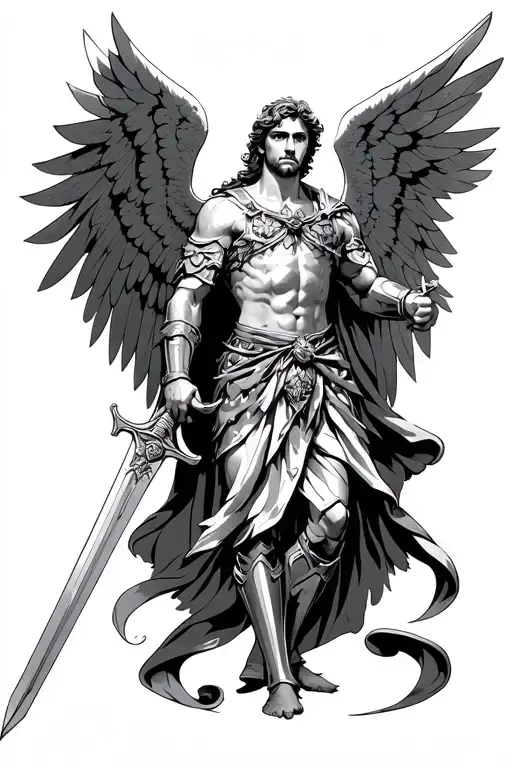 Archangel Michael With Sword And Armor And Cloak
