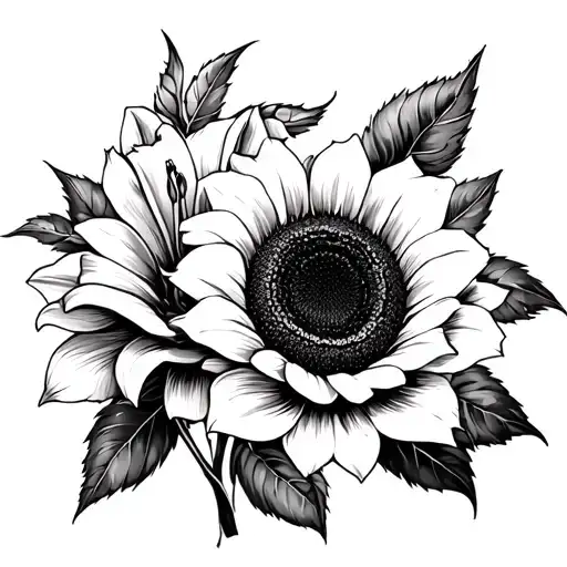 Sunflower Lily And Rose Next To Each Other