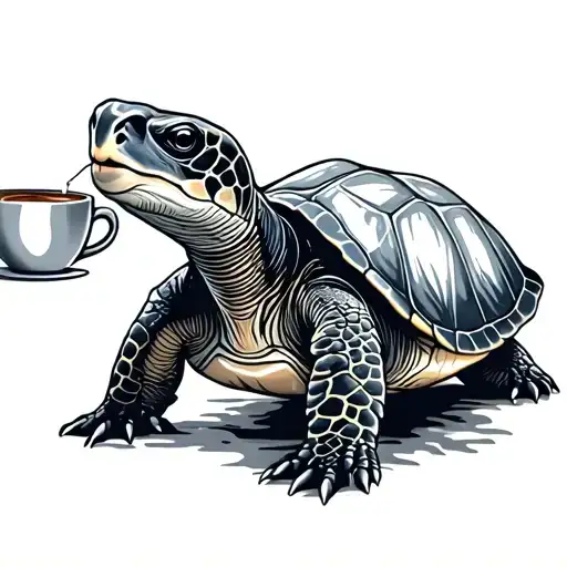 Sea Turtle Drinking Coffee