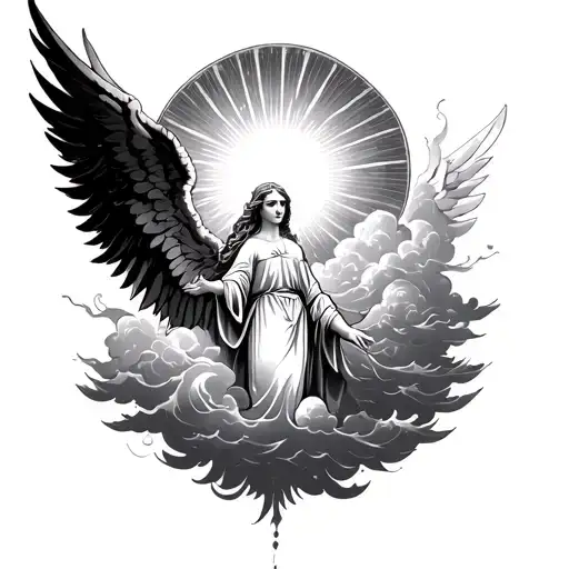 Angel Sun Cloud Tattoo Design