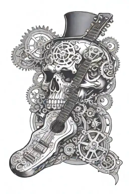 A Skull With Gears As Eyes Playing A Guitar