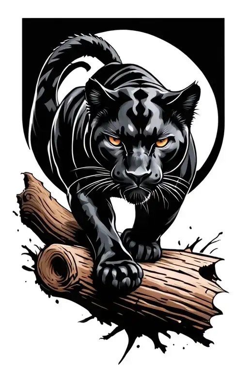 Black Panther Walking On Log