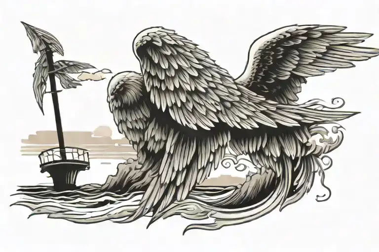 Angel Wing Fades Into Beach Scene Featuring