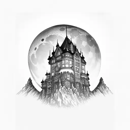 Elden Ring Style Castle With Moon At Night