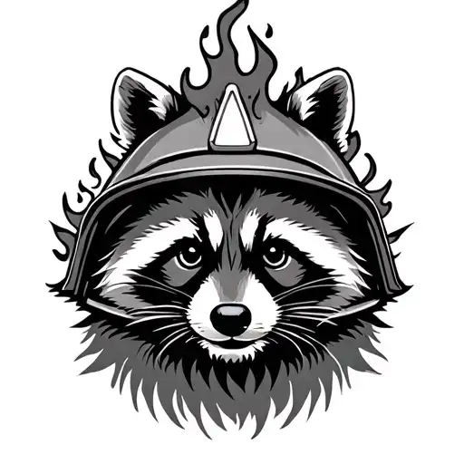 Raccoon In Fire Helmet
