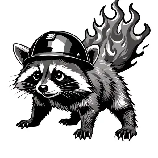 Full Body Raccoon In Fire Helmet