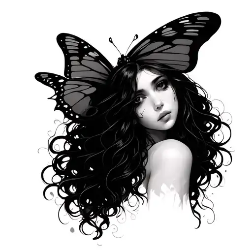 Dark -Haired Woman With Long Hair Turns Out To Be A Butterfly