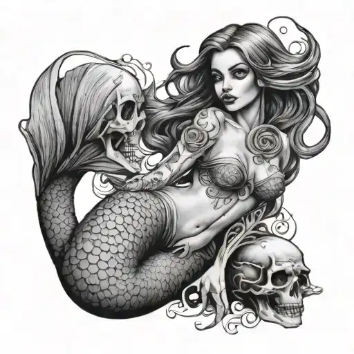 Full Body Scary Mermaid With Skull