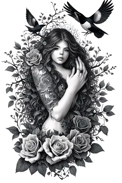 Vines Wrapping Around The Arm With Roses And A Qoute And Birds And A Tree