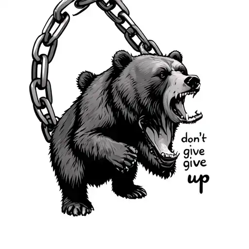 Bear Biting Chain With Inscription Don't Give Up