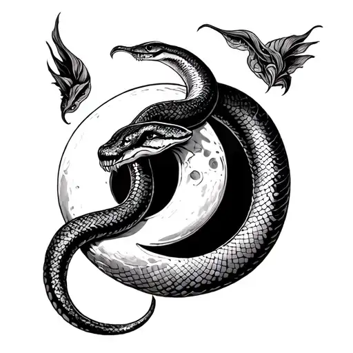 Snake Wrapped Around Moon Intertwined