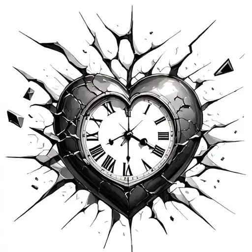 A Shattered Heart Broken Glass And Pieces Of A Clock Or Numbers Of A Clock Flying Out From It