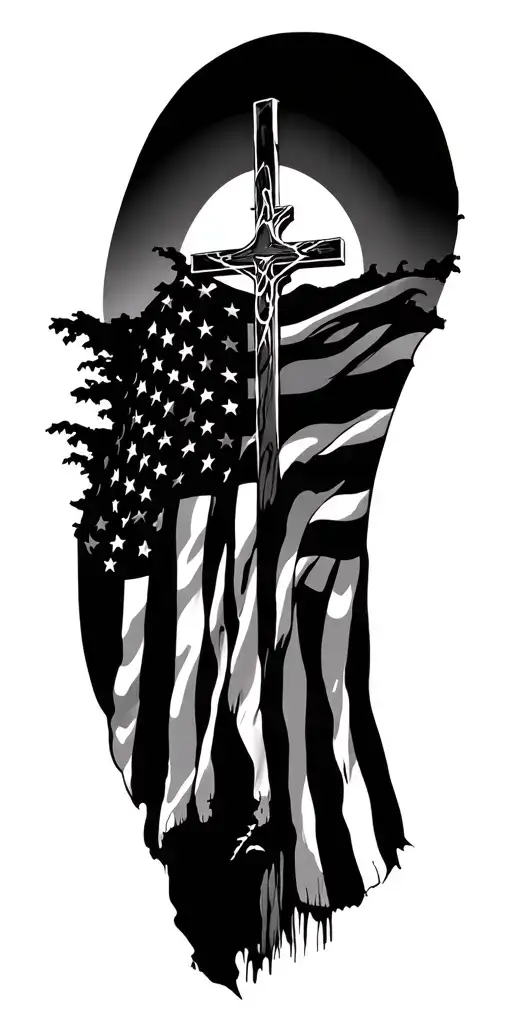 Outside Wildlife Scenery With A Cross And American Flag Mixed In