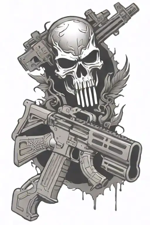 Punisher Skull With Ar15 Assault Rifle Crossed On Harley-davidson
