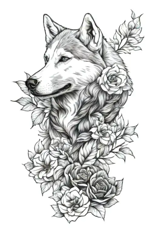 Flowers And Siberian Husky