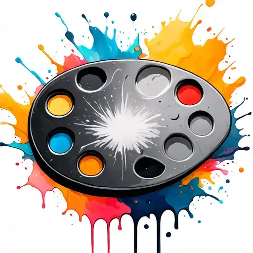 A Black And Grey Tattoo Of An Artist's Palette With Colorful Splashes