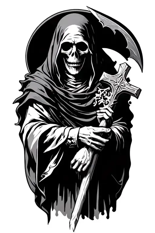Grim Reaper Holding A Cross Instead Of Scythe