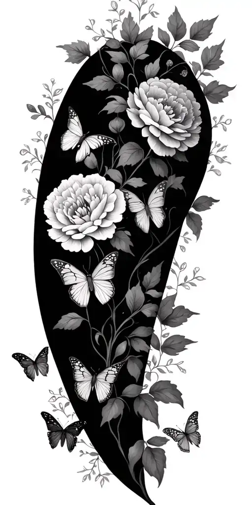 Simple Vine Starting At Hand Wrapping Around Arm Sleeve With Carnations And Butterflies