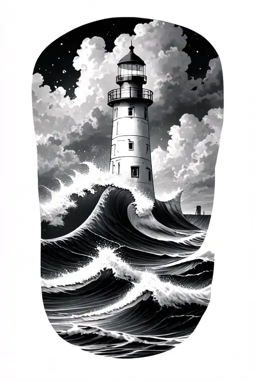 Waves Crashing On A Lighthouse Realism