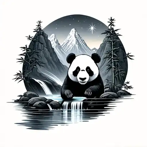 Mountain Stars Panda Bamboo River Waterfall