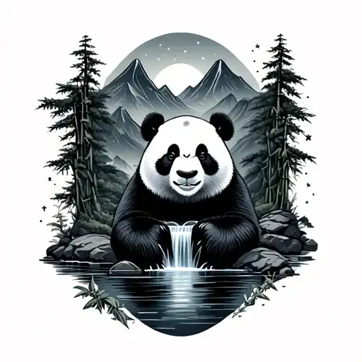 Mountain Stars Panda Bamboo River Waterfall Surrounded