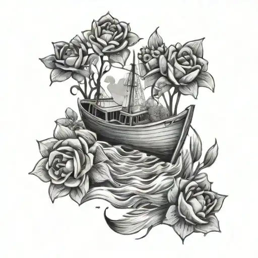 Small Boat In A Sea Of Lots Of Different Flowers