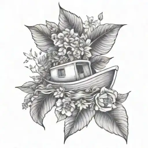 Small Boat In A Sea Of Lots Of Different Flowers