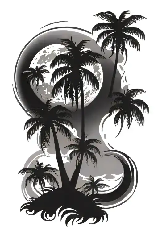 Palm Tree And Moon Surrounded