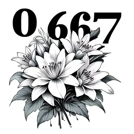 The Numbers 06 & 67 Inbetween A Bouquet Of Waterlilys Line