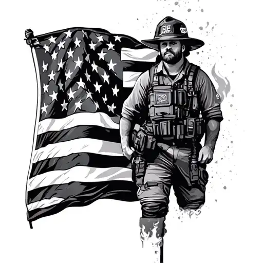 American Flag Fire Fighter Police