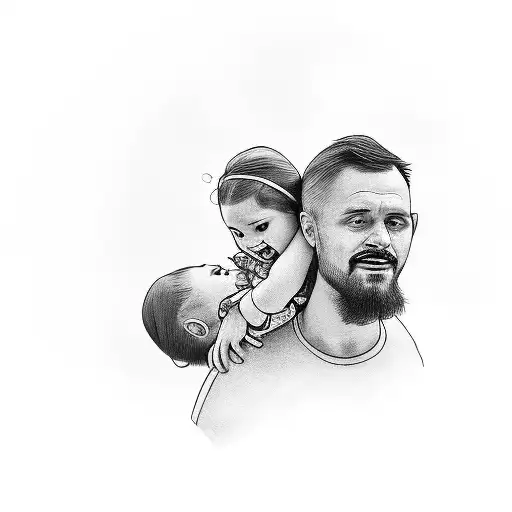 Father Carries His Daughter On His Shoulders