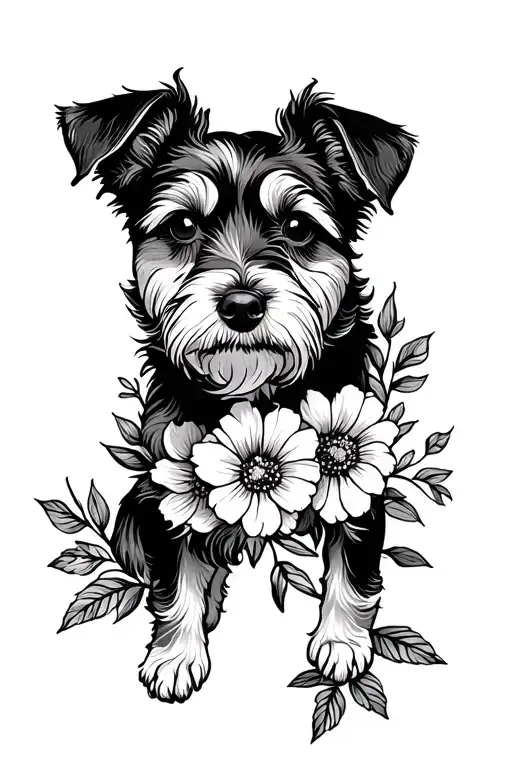 Outline Of Dog With Flowers