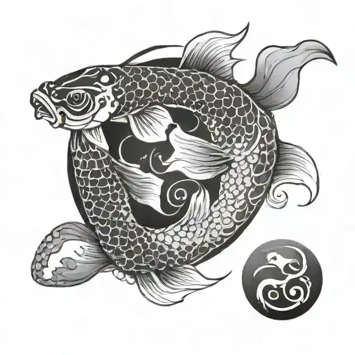Koi Fish In Yin Yang Colouring With Skeleton Showing
