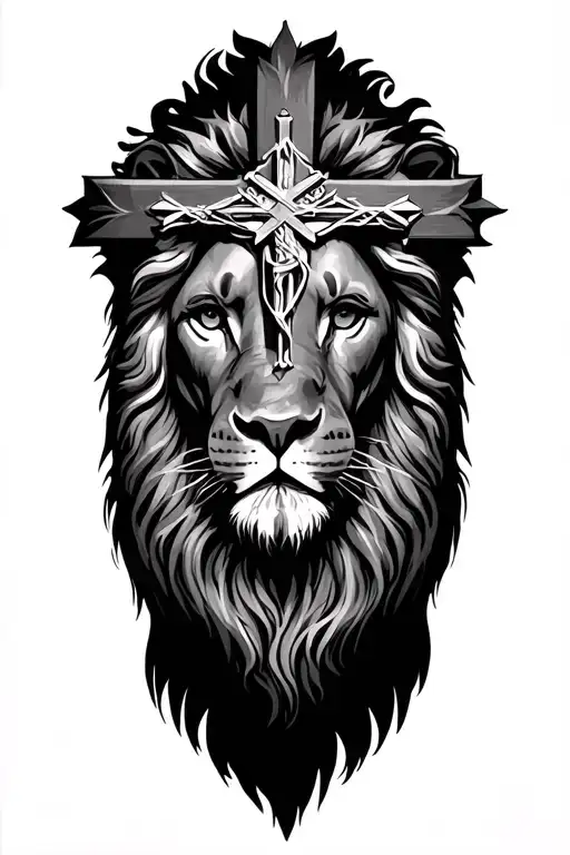 Lion With Cross And Jesus Christ
