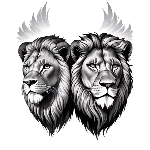 Two Lions Face Looking Down From Heaven