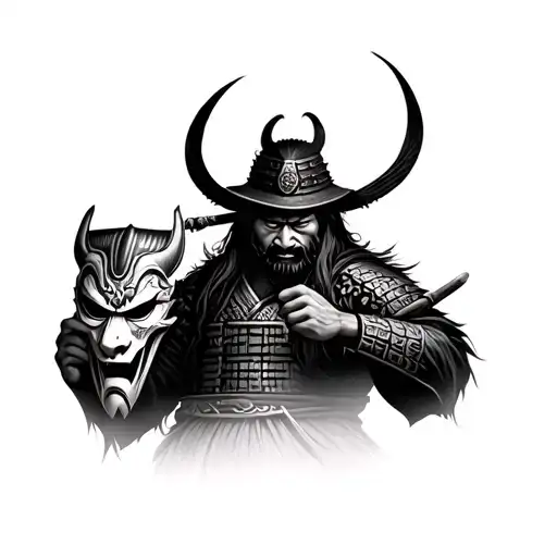 Photo Realistic Ronin Samurai Holding An Oni Mask