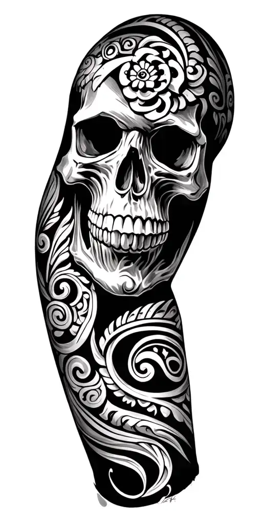 Skull And Maori Arm Sleeve
