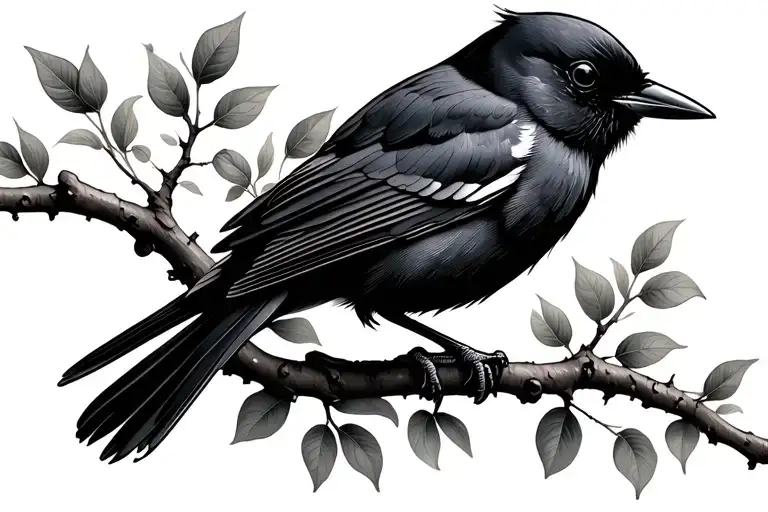 Blackbird On Tree Branch Low Detail