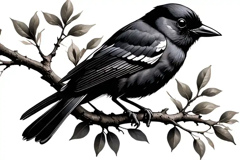 Blackbird On Tree Branch Low Detail