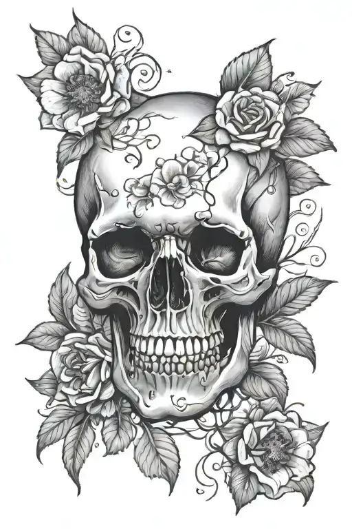 Skull With Rubies And Flowers
