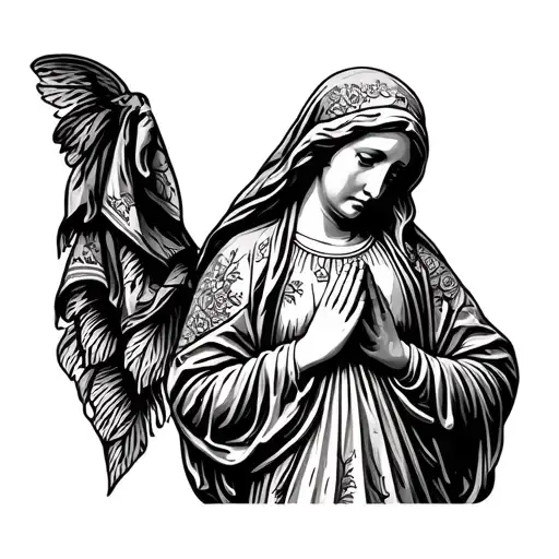 Stone Statue Of Virgin Mary Praying With A Christian Dior Scarf Print Vail