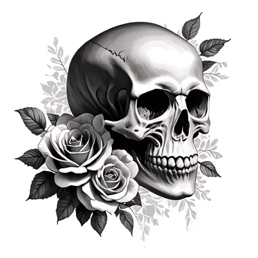 Realistic Skull And Roses Coming